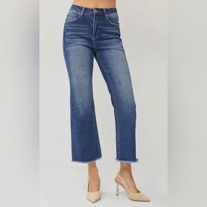 Freckled Poppy By Risen Straight Leg High Rise Cropped Jeans With Raw Hem Size 3